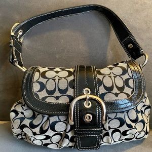 EUC Coach Signature Buckle Satchel & Matching Wallet Black/White